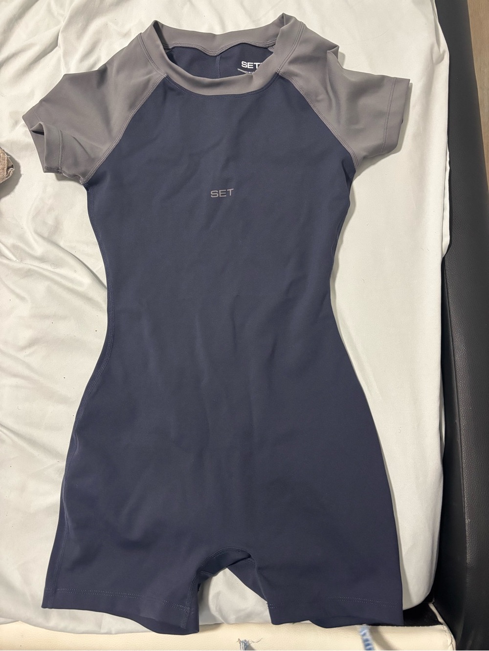 SET Two-Tone Navy & Gray Short Sleeve Active Romper